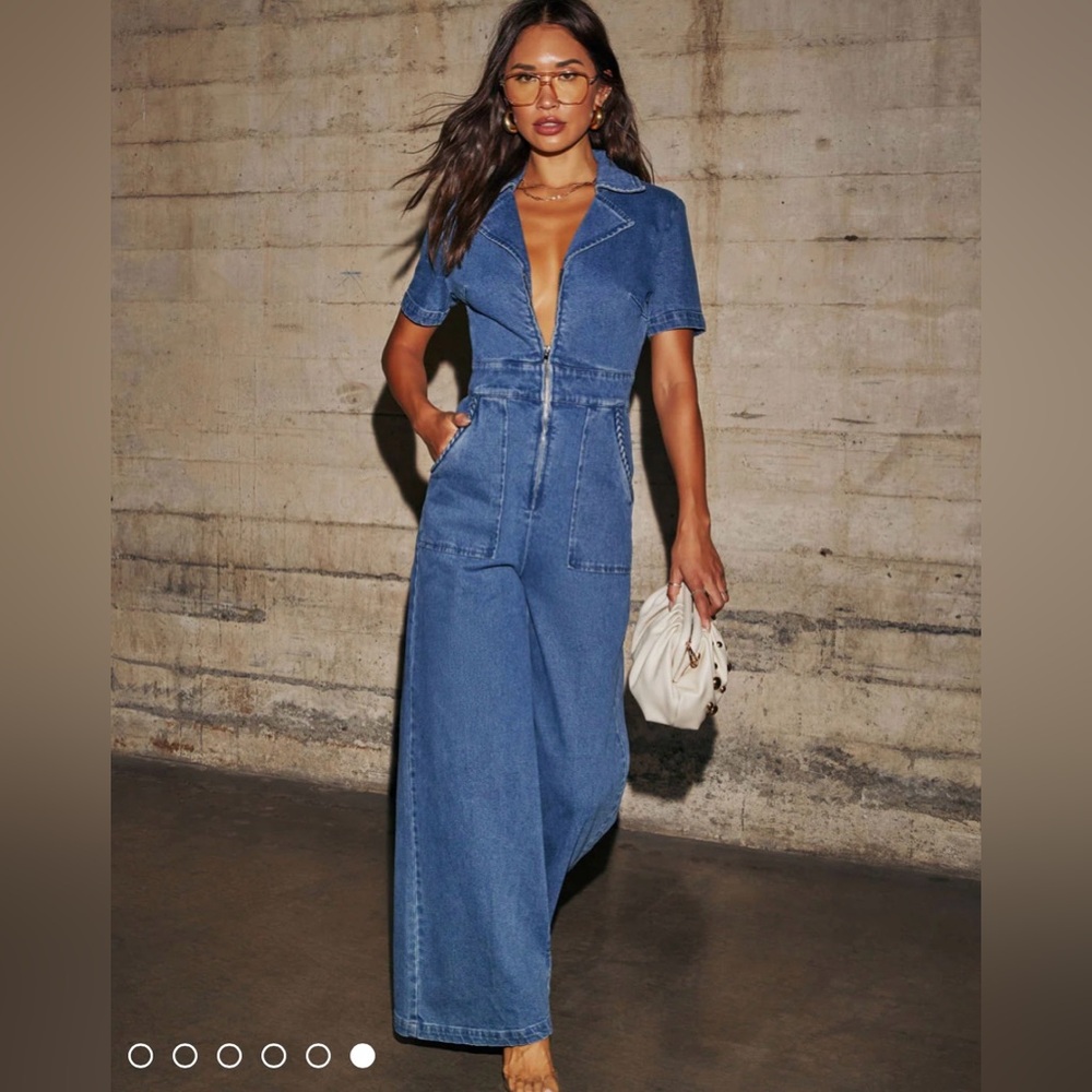 VICI Wide Leg Denim Jumpsuit